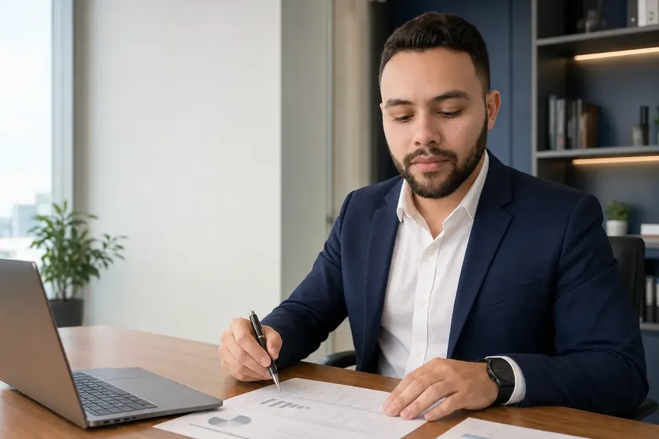 Vitor Rodrigues de Lima analisando informações para orientar uma empresa